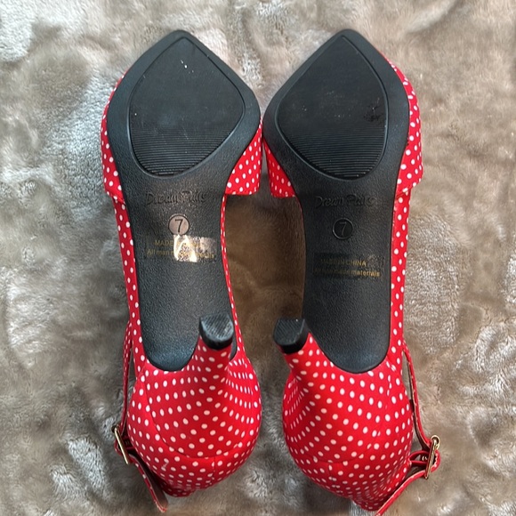 Red & White super cute sexy low heels Anke strap fabric  size 7 ladies - Picture 7 of 11